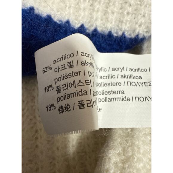 Pull & Bear Blue Cream Checkered Colorblock Long Sleeve Sweater Top Size L - Picture 4 of 4